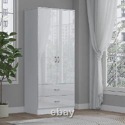 Armoire blanche laquée à deux portes avec deux tiroirs et penderie - Mobilier de chambre