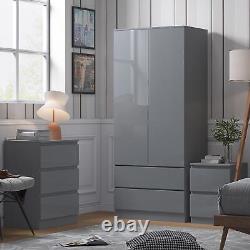 Armoire combinée 2 portes 2 tiroirs Grandes façades gris brillant Cadre gris mat