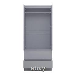 Armoire combinée à 2 portes et 2 tiroirs, grande profondeur, style scandinave mat gris.