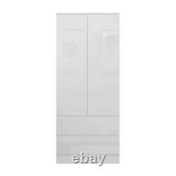 Armoire combinée grande profondeur avec 2 portes et 2 tiroirs en blanc brillant de style scandinave