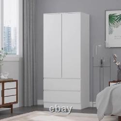Armoire combinée style scandinave à 2 portes et 2 tiroirs, couleur blanc mat moderne.