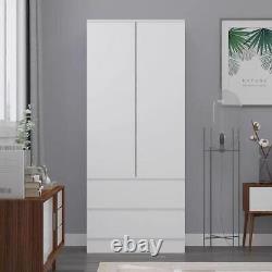 Armoire de combinaison à 2 portes et 2 grands tiroirs de style scandinave moderne blanc mat