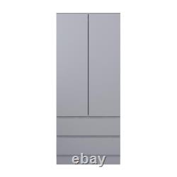 Armoire de combinaison grande et profonde à 2 portes et 2 tiroirs, style scandinave gris mat