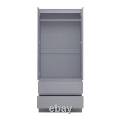 Armoire de combinaison grande et profonde à 2 portes et 2 tiroirs, style scandinave gris mat
