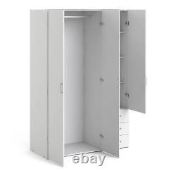 Armoire de rangement large et spacieuse à trois portes + trois tiroirs, blanche, de 175 cm
