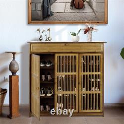 Armoire de rangement pour chaussures en bambou avec tiroirs à rabat, étagères et plateau de table sur 4 pieds - Unité moderne