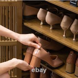 Armoire de rangement pour chaussures en bambou avec tiroirs à rabat, étagères et plateau de table sur 4 pieds - Unité moderne