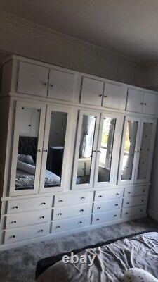Armoire extra large à 12 tiroirs/portes miroir Aylesbur (blanc) fait main en 6 parties.