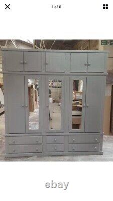 Armoire extra large à 12 tiroirs/portes miroir Aylesbur (blanc) fait main en 6 parties.