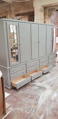 Armoire grande à 12 tiroirs/6 portes fait main Aylesbury (poignées grises et argentées)