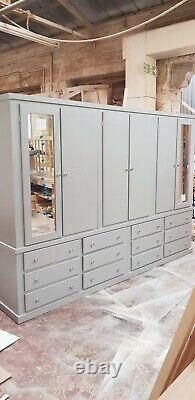Armoire grande à 12 tiroirs/6 portes fait main Aylesbury (poignées grises et argentées)