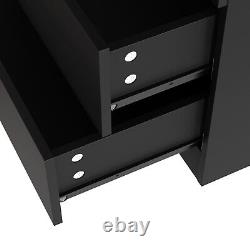 Armoire noire à deux portes avec deux tiroirs, penderie et grand espace de rangement pour la chambre à coucher.