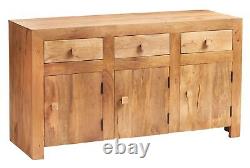 Bahut de rangement contemporain en bois de manguier clair avec 3 portes et 3 tiroirs