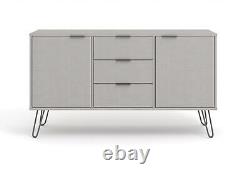 Bahut gris avec 2 portes, 3 tiroirs, meuble de rangement pour salon