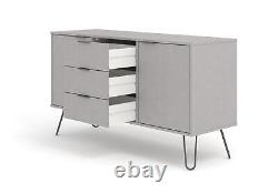 Bahut gris avec 2 portes, 3 tiroirs, meuble de rangement pour salon