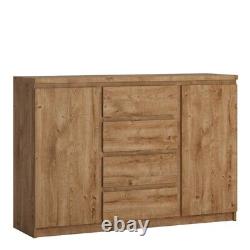 Buffet Fribo à 2 portes et 4 tiroirs en chêne - Grande commode en bois avec tiroirs en bois rustique.