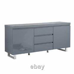 Buffet Sydney grand laqué brillant avec 2 portes 3 tiroirs en gris