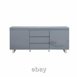 Buffet Sydney grand laqué brillant avec 2 portes 3 tiroirs en gris