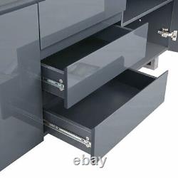 Buffet Sydney grand laqué brillant avec 2 portes 3 tiroirs en gris