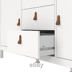 Buffet à 2 portes 3 tiroirs blanc moderne avec poignées en cuir à Lille