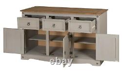 Buffet en bois massif gris rustique avec grand sideboard en bois moderne et portes de tiroir