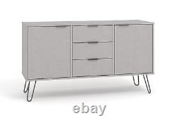 Buffet gris avec 2 portes, 3 tiroirs, meuble de rangement pour salon