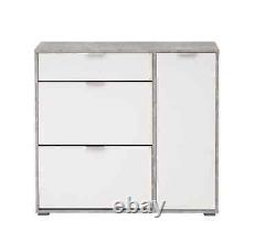Cabinet à chaussures gris et blanc en béton avec tiroir et portes pivotantes