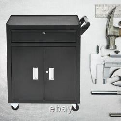 Cabinet d'outils à deux portes avec grand tiroir, roulettes à roulement et chariot support d'outils pour entrepôt