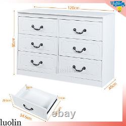Commode de chambre blanche avec 6 tiroirs de rangement, grand meuble à tiroirs large et armoire