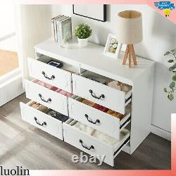 Commode de chambre blanche avec 6 tiroirs de rangement, grand meuble à tiroirs large et armoire