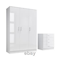 Ensemble de meubles de chambre blancs - armoire à haute brillance, commode, et table de chevet