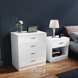 Ensemble de meubles de chambre blancs - armoire à haute brillance, commode, et table de chevet