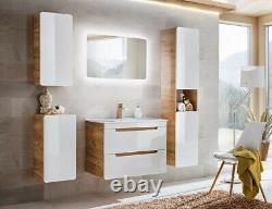 Ensemble de meubles de salle de bain Blanc Brillant Ensemble de meubles muraux en chêne 800 Armoire de lavabo Aruba