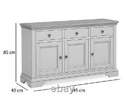 Eton Soft Grey & Oak Large Sideboard / 3 Portes 3 Placard À Tiroirs / Armoire