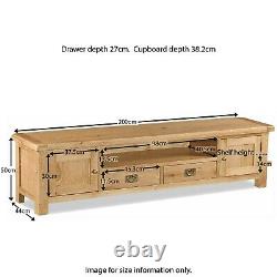 Extra Large Tv Stand Unit Cabinet Rustic Oak 2 Tiroir De Porte Zelah Bois Massif