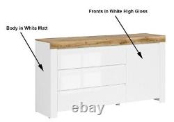 Grand Buffet Cabinet 3 Tiroirs Unité Soft Close White Gloss Oak Effect Holten