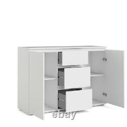 Grand Moderne Blanc 2 Portes 3 Tiroirs Buffet Sleek Home Storage Meubles