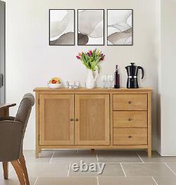 Grand buffet, armoire de rangement en bois à effet chêne avec placard et 3 tiroirs