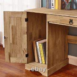 Grand bureau d'ordinateur en bois massif pour le bureau à domicile ou la table d'étude avec 1 porte et 3 tiroirs