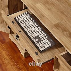 Grand bureau d'ordinateur en bois massif pour le bureau à domicile ou la table d'étude avec 1 porte et 3 tiroirs