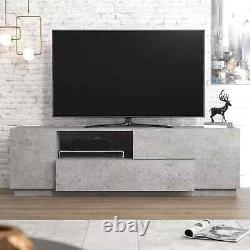 Grand meuble TV en gris avec 1 porte, tiroirs, étagères et un design époustouflant