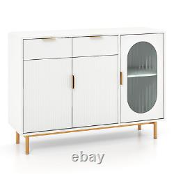 Grand meuble de rangement de cuisine, 2 tiroirs, 2 portes, MDF, pieds en métal, blanc