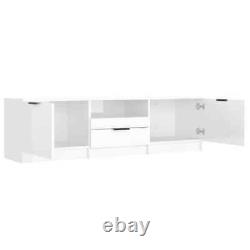 Grand meuble de télévision en bois rectangulaire avec unité de rangement, 2 portes et 1 tiroir.