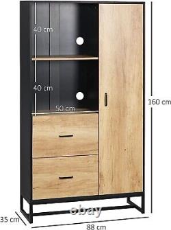 Grand placard de cuisine à étagères hautes, étagère pour micro-ondes et tiroirs, garde-manger industriel