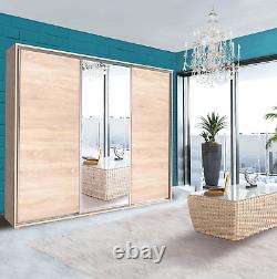 Grande Armoire Cabinet Chêne Sonoma Avec Miroir, Portes Coulissantes Tiroirs 2 Rails