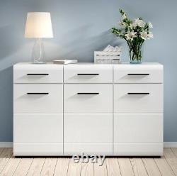 Grande Armoire Sideboard High Gloss White Doors Tiroirs Noirs Accents New Fever