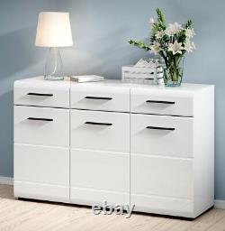 Grande Armoire Sideboard High Gloss White Doors Tiroirs Noirs Accents New Fever