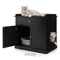 Grande Boîte À Litière Cat Enclosure Caché Meubles De Salle De Toilettes Pour Chats Avec Tiroir Et 2 Portes