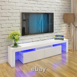 Grande Unité Tv 200cm Cabinet Stand White Portes Haute Brillance Buffet Led Lumières