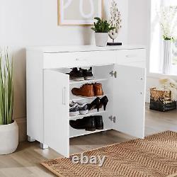 Grande armoire à chaussures de rangement en chêne blanc large à 3 portes et 2 tiroirs